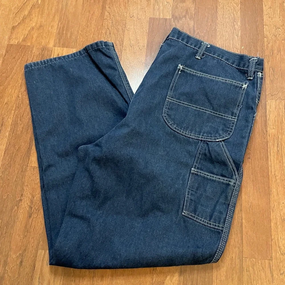 Vintage Roebucks Carpenter Jeans Mens 42x30 Dark Wash Denim Workwear Pants